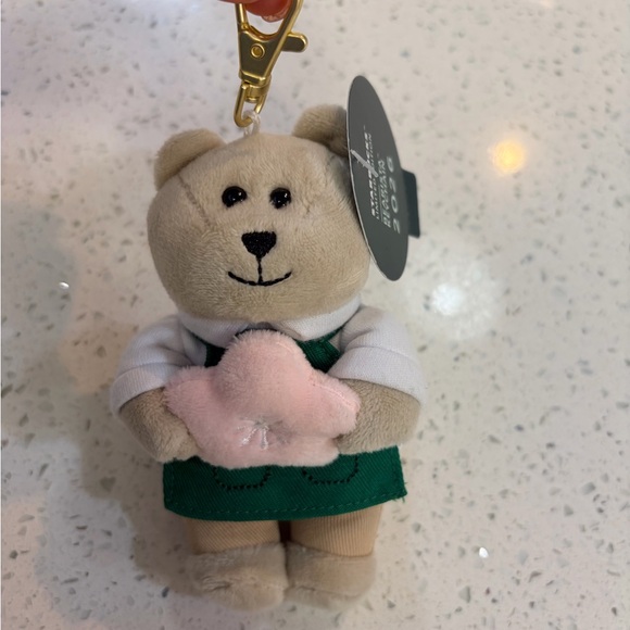 Starbucks Other - Starbucks Bearista Keychain with Green Apron and Pink Heart